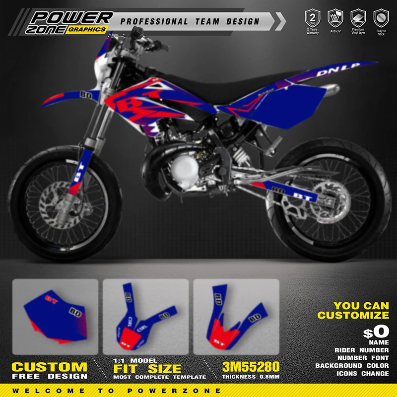 

Полноразмерные графические наклейки PowerZone Team для Beta RR 50 2006 2007 2008 2009 2010, номер мотоцикла, имя, фон на заказ 06