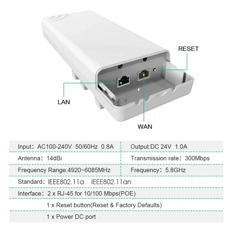 Enrutador WIFI inalámbrico CPE de alta potencia, 300mbps, 5,8 ghz, repetidor WIFI, puente exterior de largo alcance para transmisión wifi de larga distancia