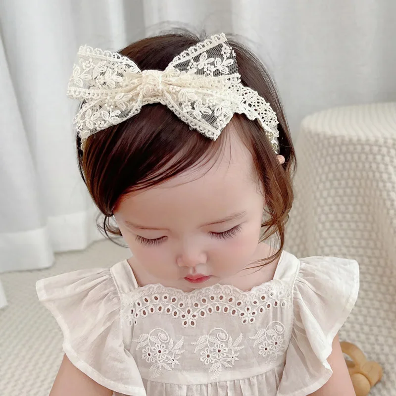 

White Lace Bow Baby Headbands for Girl Cute Bowknot Hair Band Elastic Infant Turban Newborn Headwear Baby Hair Accessories 머리띠