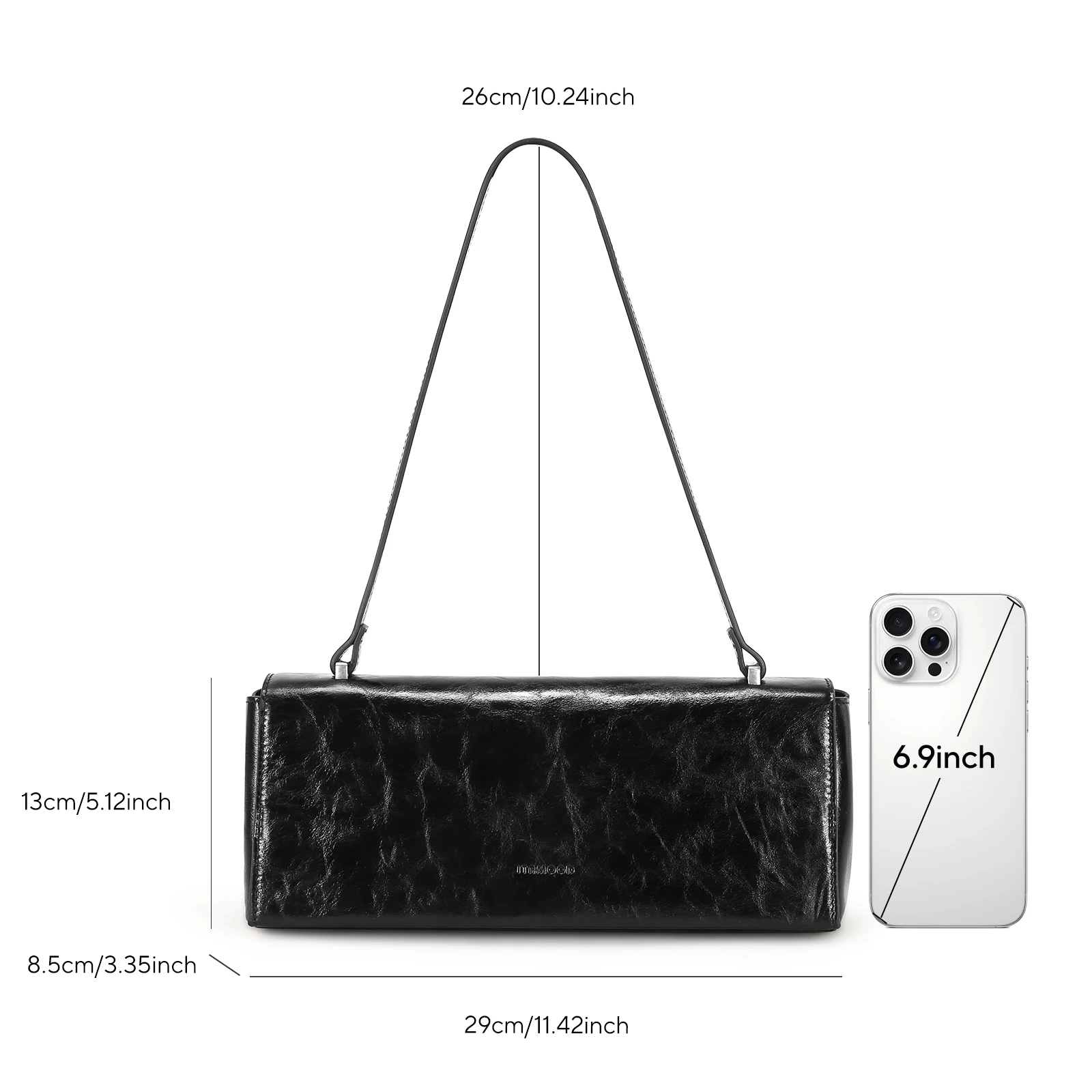 حقيبة كتف نسائية من جلد البقر الأسود من ITAMOOD - تصميم أسطواني بسيط، حقيبة يد مسائية من الجلد الطبيعي للمكتب والحفلات