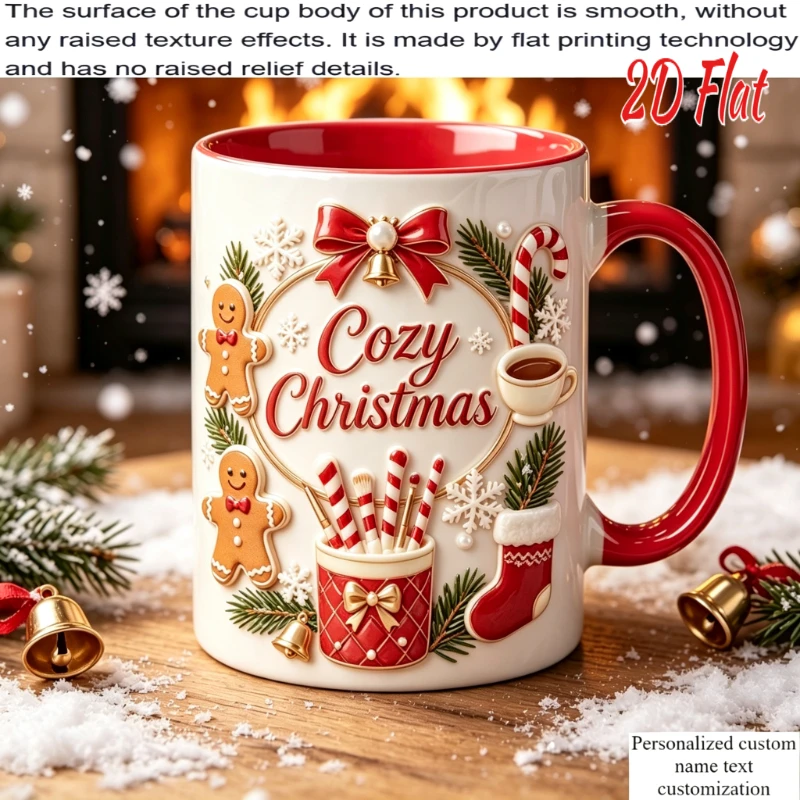 Personalized Christmas Mug Custom Name Text Gingerbread Man Bell Candy Cane Snowflake Design 2D Printed 11oz Ceramic Microwave S