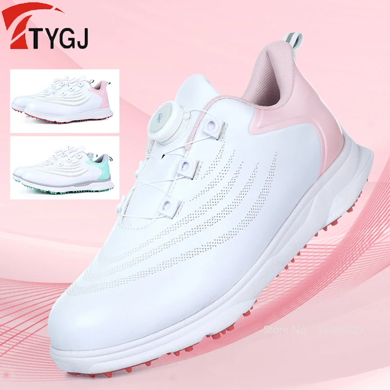 TTYGJ Golf Shoes Women Waterproof Quick-Lacing Golf Sneakers Spikeless Non-Slip Breathable Golfer Footwear Cushioning Design