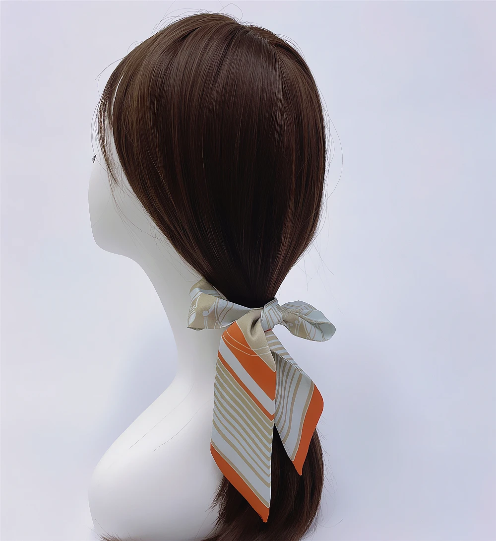 Fashion Hair Scarf 2024 New Brand Design Women Luxury Silk Scarf Fashion Carriage Headband Skinny Bag Scarves Neckerchief