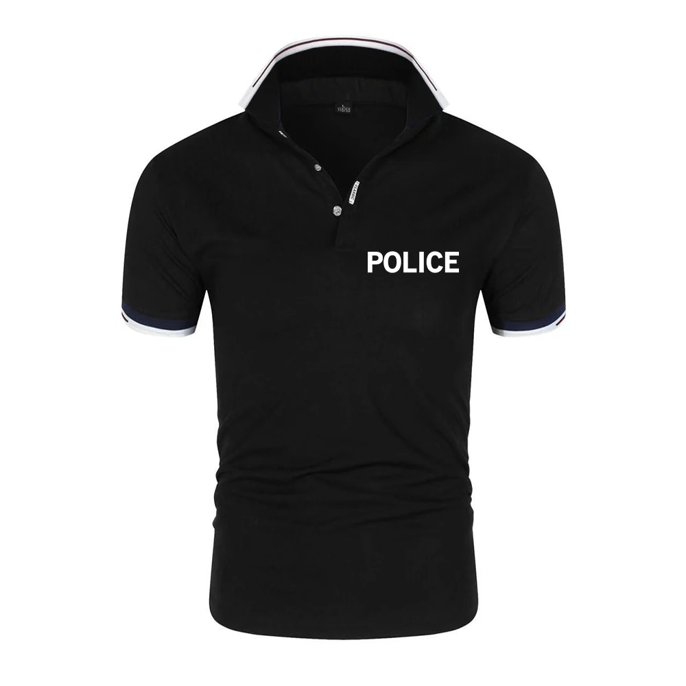 Police Letter Logo Men's Summer Luxury Brand Cotton Polo Shirt Lapel Printing Short Sleeves T-Shirt Business Leisure Ventilate