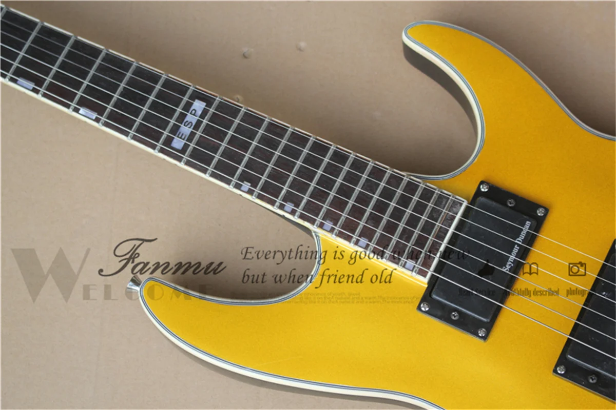 Gold Electric Guitar Epi Guitar Mahogany Body Rosewood Fingerboard White Binding 22 Frets Maple Neck Strings Through Body