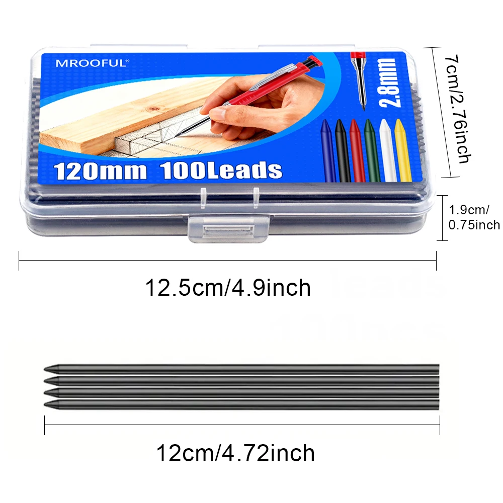 New Woodworking Mechanical Pencil Lead Refill, 100Pcs/Box 2.8mm Replaceable Black Lead -Engineering Marking Scribing Tool image 2