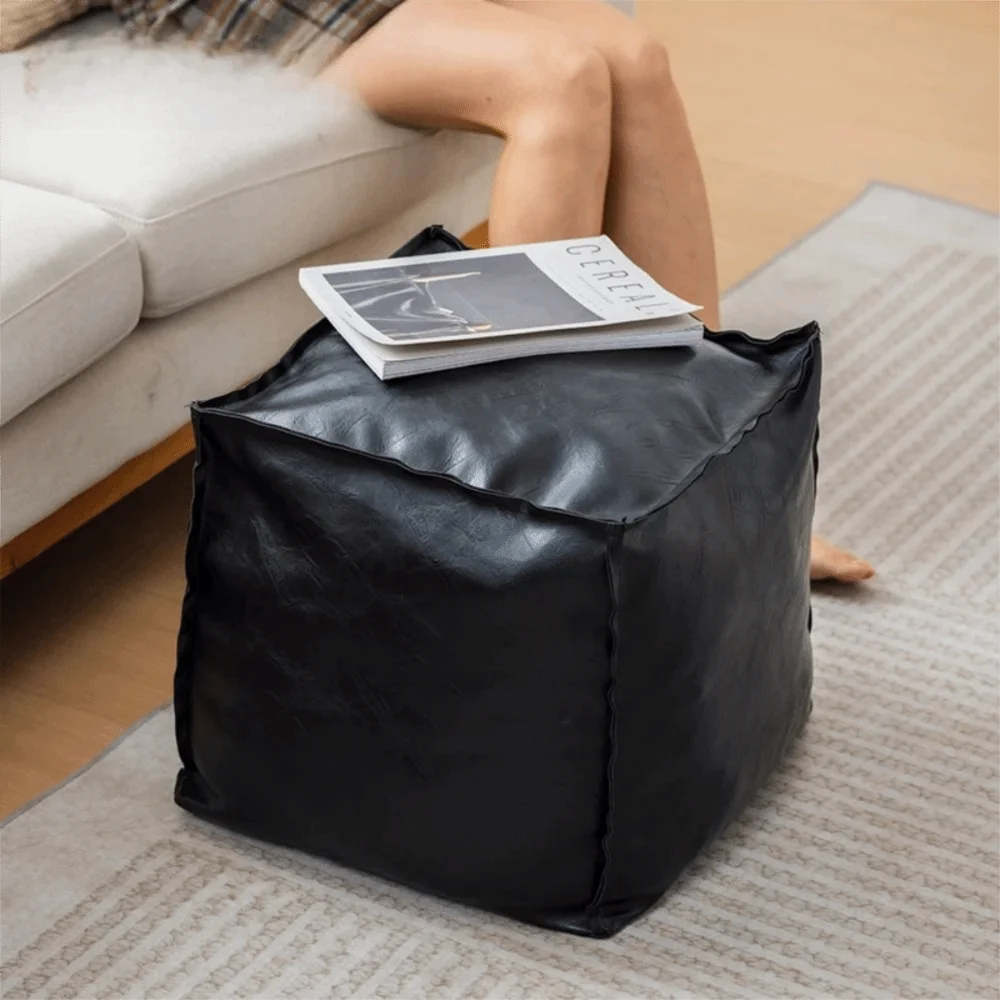 

Non-Slip Storage Stool Waterproof Large Capacity Unstuffed Cushion Cover Stackable Thicken PU Leather Ottoman Bedroom