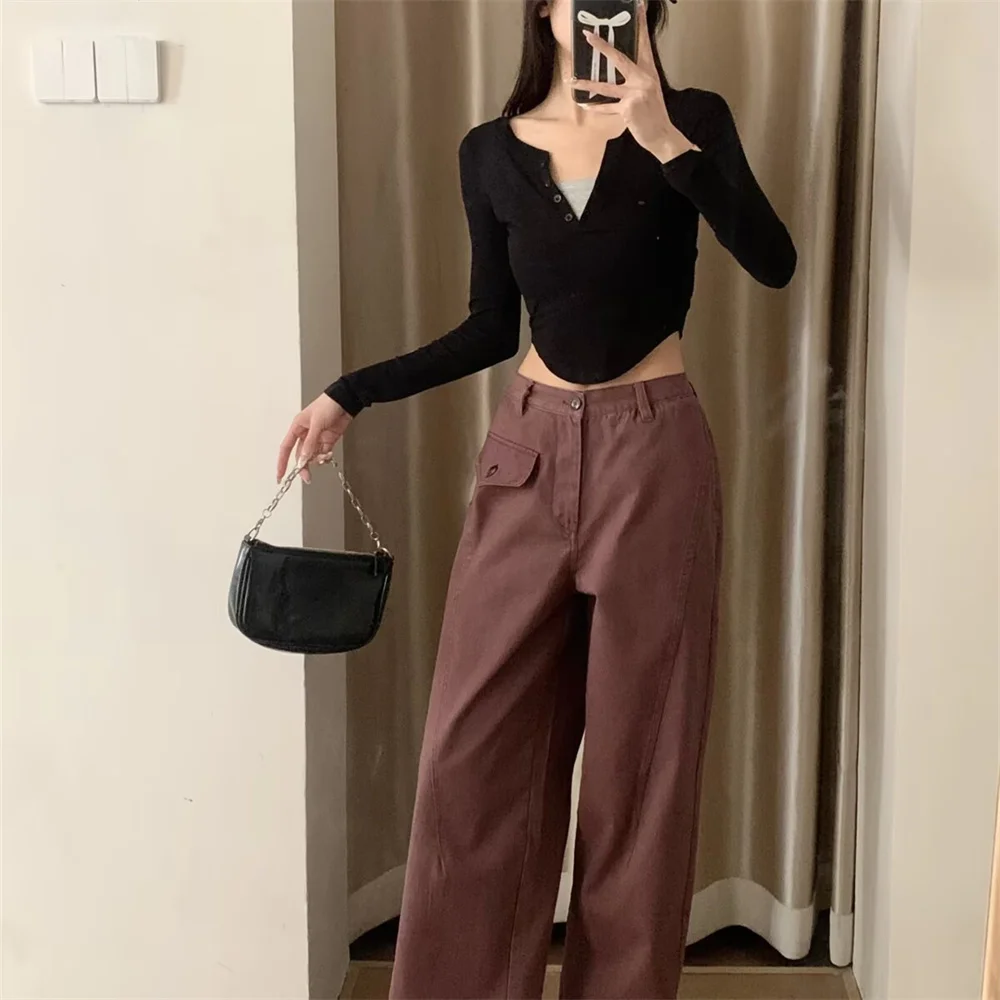 2025 new women's clothing with European and American style, casual and elegant design avant-garde and retro work pants