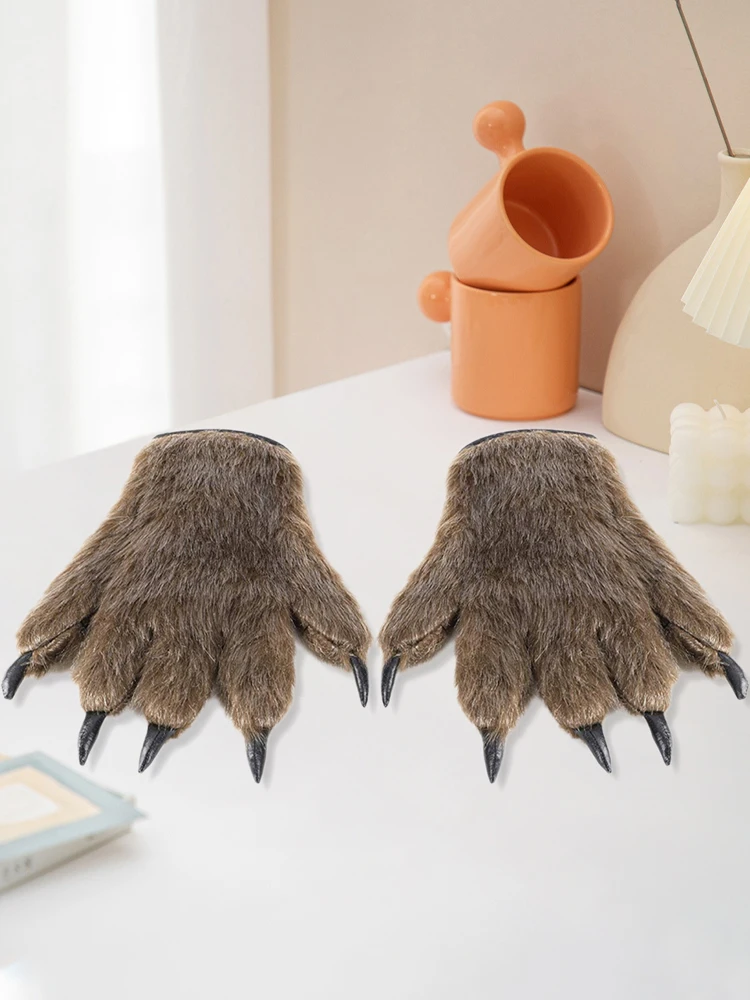 A pair of Animal Paw Claw Gloves Halloween Werewolf Claws Gloves Thick Plush Gloves Cosplay Costume Party  Gloves