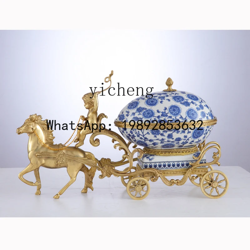 B-1    ceramic with copper creative horse-drawn cart ornament living room entrance fireplace wine cabinet
