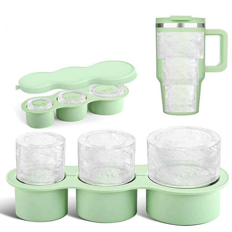 

3-Grid Ice Cube Tray Reusable Cylinder Silicone Ice Cube Molds With Lid For Drink Juice Coffee For Stanley 30/40 Oz Tumbler Cup