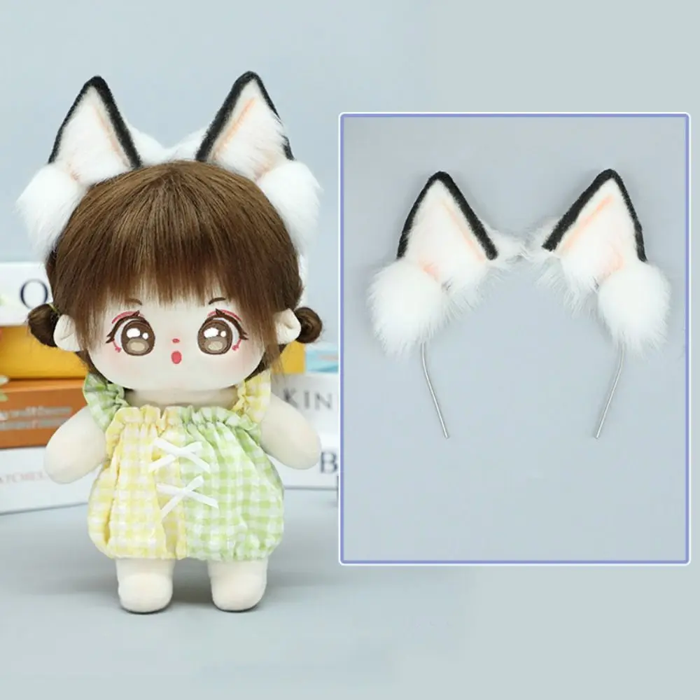 Hairband 20cm Plush Doll Headwear Ear Black White Cat Wolf Ears Idol Doll Headwear Cat Ear Soft Tails Headwear for Cotton Doll