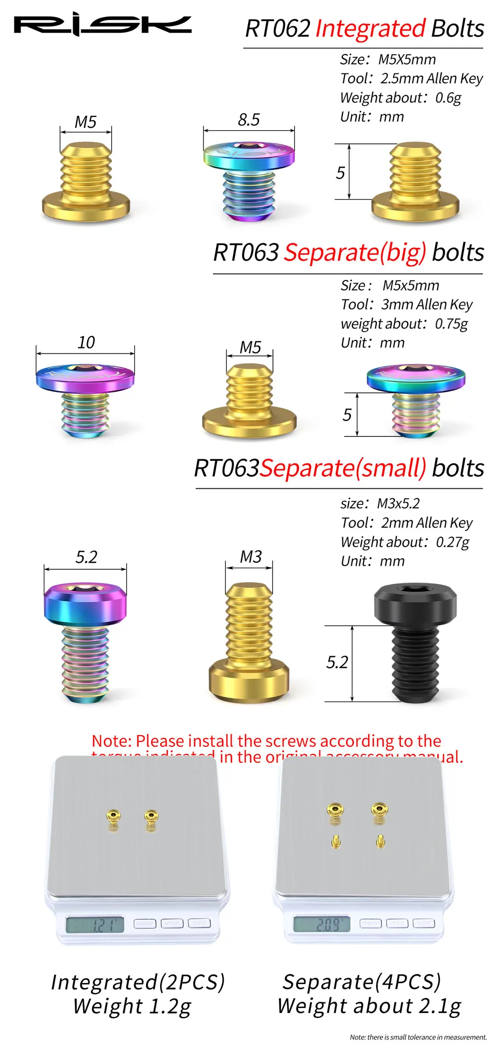 RISK 2/4pcs A Whole/Separate Oil Cylinder Lid Bolts for Bike Brake Lever Titanium Disc Fixed Screw Bicycle Hydraulic Brake Bolt