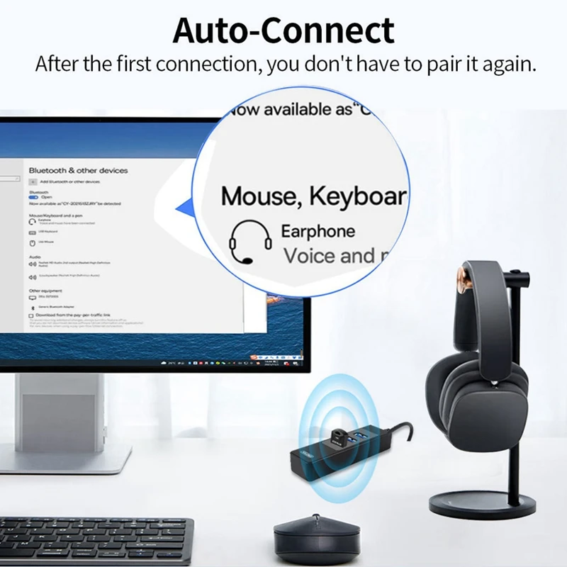 2Pcs USB Adapter Bluetooth 6.0 USB Dongle AAC Decoder Wireless Music Audio Receiver Transmitter for PC Mouse Keyboard [To&On-e]