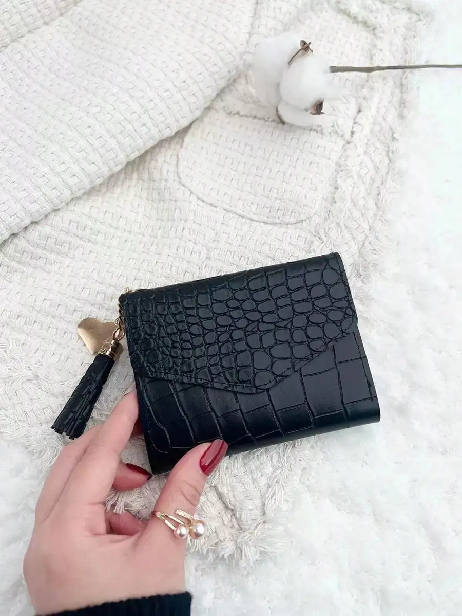 

1pc Casual Crocodile Pattern Pu Leather Short Tri-Fold Wallet Card Pouch Coin Red Suitable For Daily Use Work Shopping Gift Gift