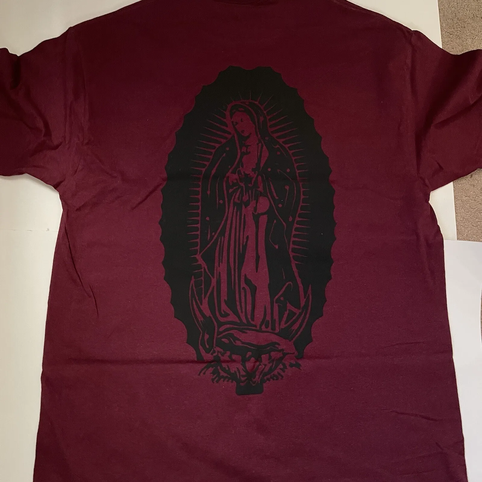 Our Lady of Guadalupe Virgin Mary PUFF PRINT VINYL 100% Cotton Tee T Shirt