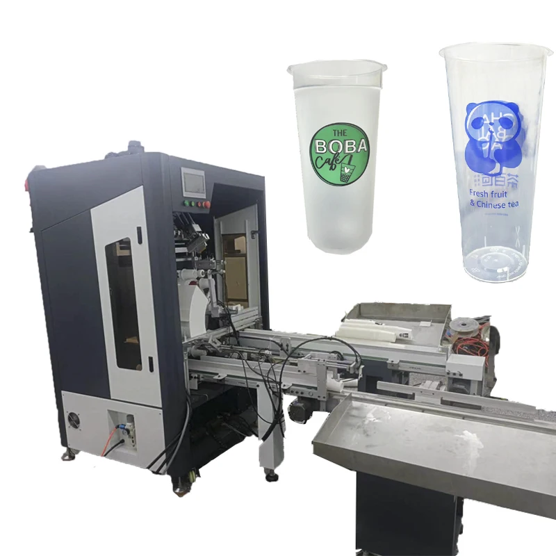 Multi Station Milk Tea Cup Screen Printing Machine Automatic Rotary Screen Printer with Cursor Positioning