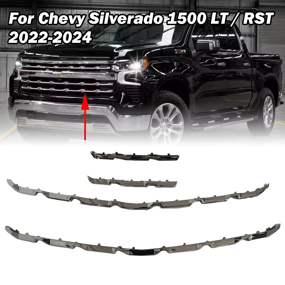 

Chrome Front Bumper Grill Trim for Chevy Silverado 1500 LT / RST 2022-2024 ABS Replacement Strip Molding cars accessories Parts