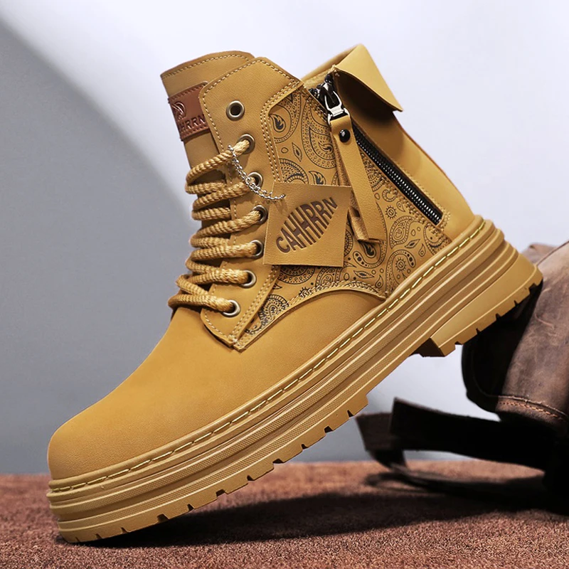 

Высокие кожаные мужские ботинки Мужские рабочие ботинки Повседневные ботинки Модные мотоциклетные ботильоны для мужчин Зимние ботинки Кроссовки на шнуровке