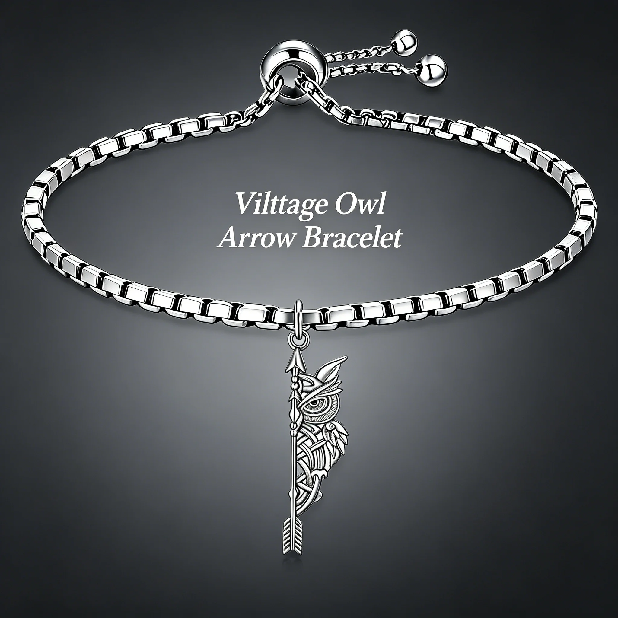 Vintage Silvery Zinc Alloy Owl & Arrow Adjustable Bracelet Celtic Knot Wisdom Jewelry for Men Women Gift