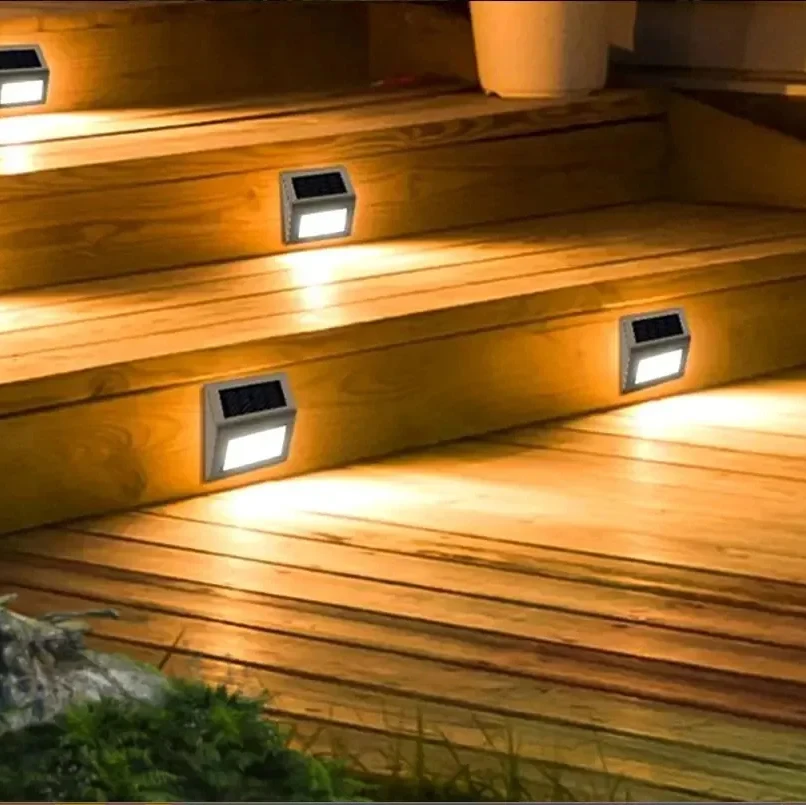 1-12 pçs de aço inoxidável led solar passo deck lâmpada cerca luz ao ar livre à prova dwaterproof água escada lâmpada de parede para jardim quintal cerca decoração