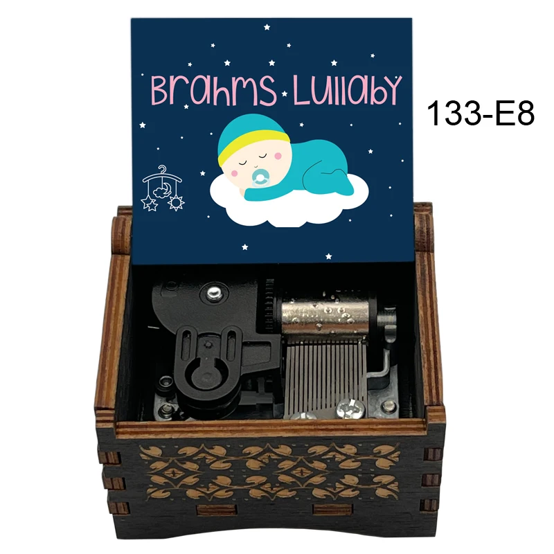 Baby Sleeping Melody Brahms Lullaby Music Box 18 Note Wind UP Movement Mechanical Wood Birthday Gift Home Decor