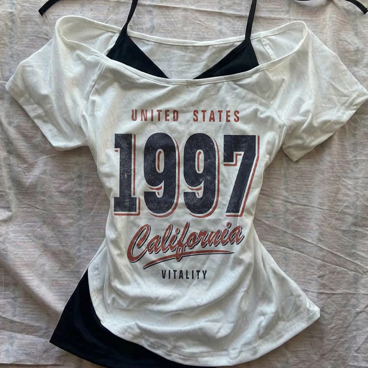 Y2k style T-shirt summer Gothic slim fit 2000s fashion color blocked T-shirt punk women's short sleeved sexy streetwear emo