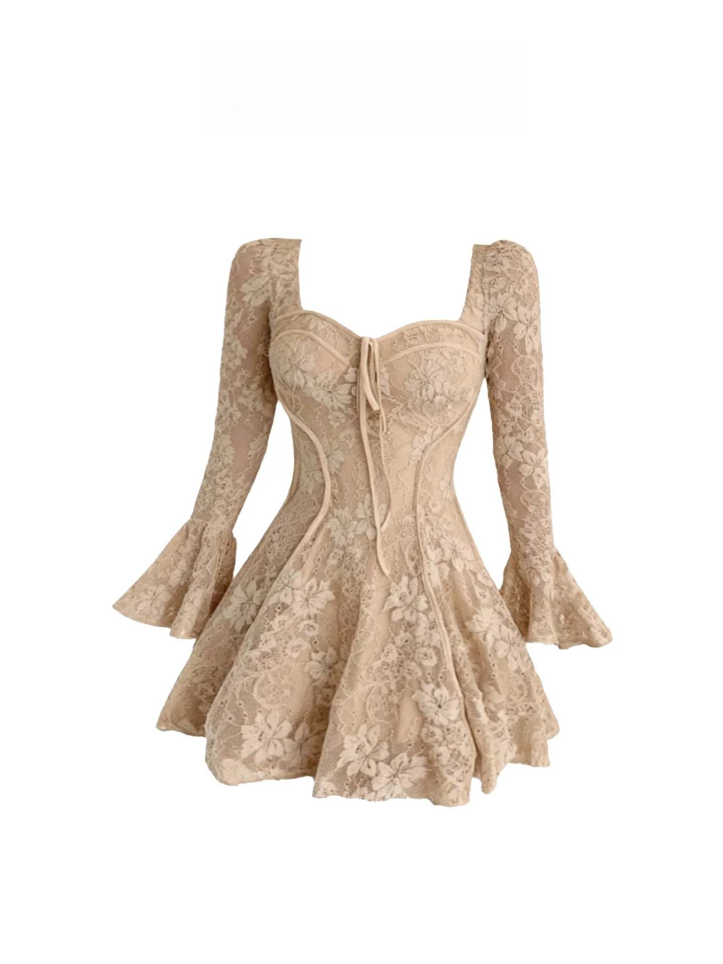 

Длинное женское платье HEZA с кружевной вышивкой, французское, с завышенной талией, для осени, на день рождения, фасон А-силуэт, с рукавами-фонариками