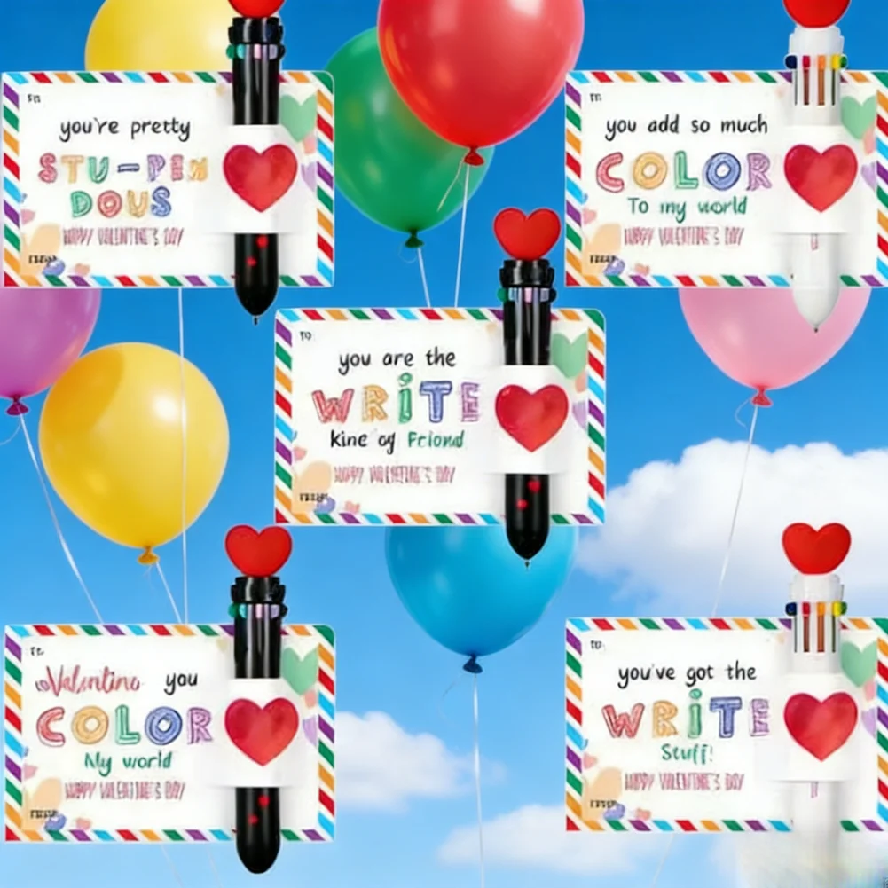 

Коллекция из 5 открыток ко Дню святого Валентина с разноцветными выдвижными ручками для праздничного обмена подарками и использования в классе.