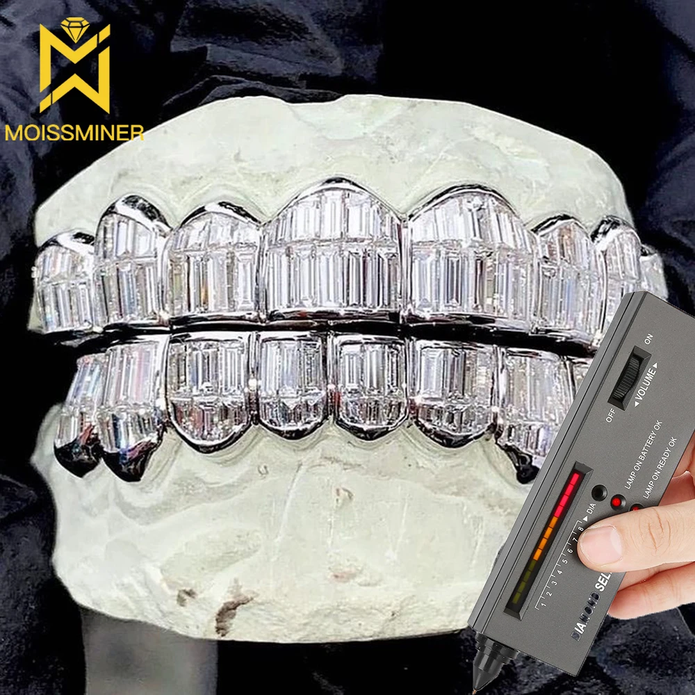 Baguettes Moissanite Teeth Grillz S925 Silver Bling Tooth Grills For Men Women Nice Jewelry Pass Diamonds Tester Free Shipping