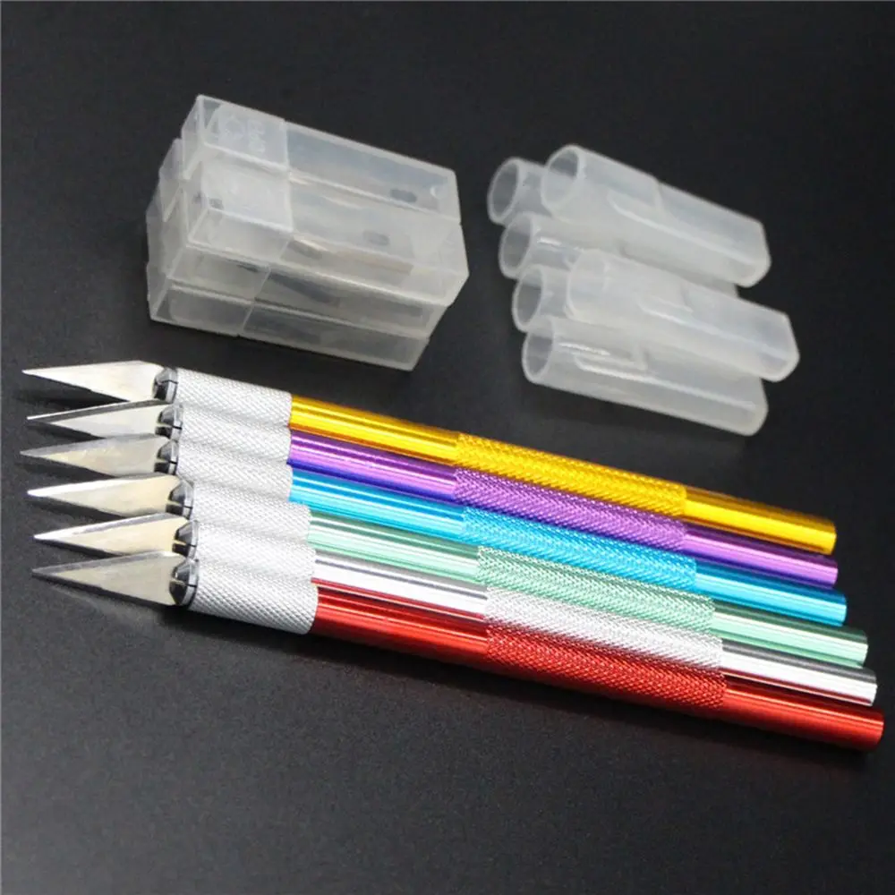 6pcs Blade Metal Sculpture Knife Non-Slip Handle Scalpel Cutter Engrave Multi-color Craft Fruit Pastry Tools