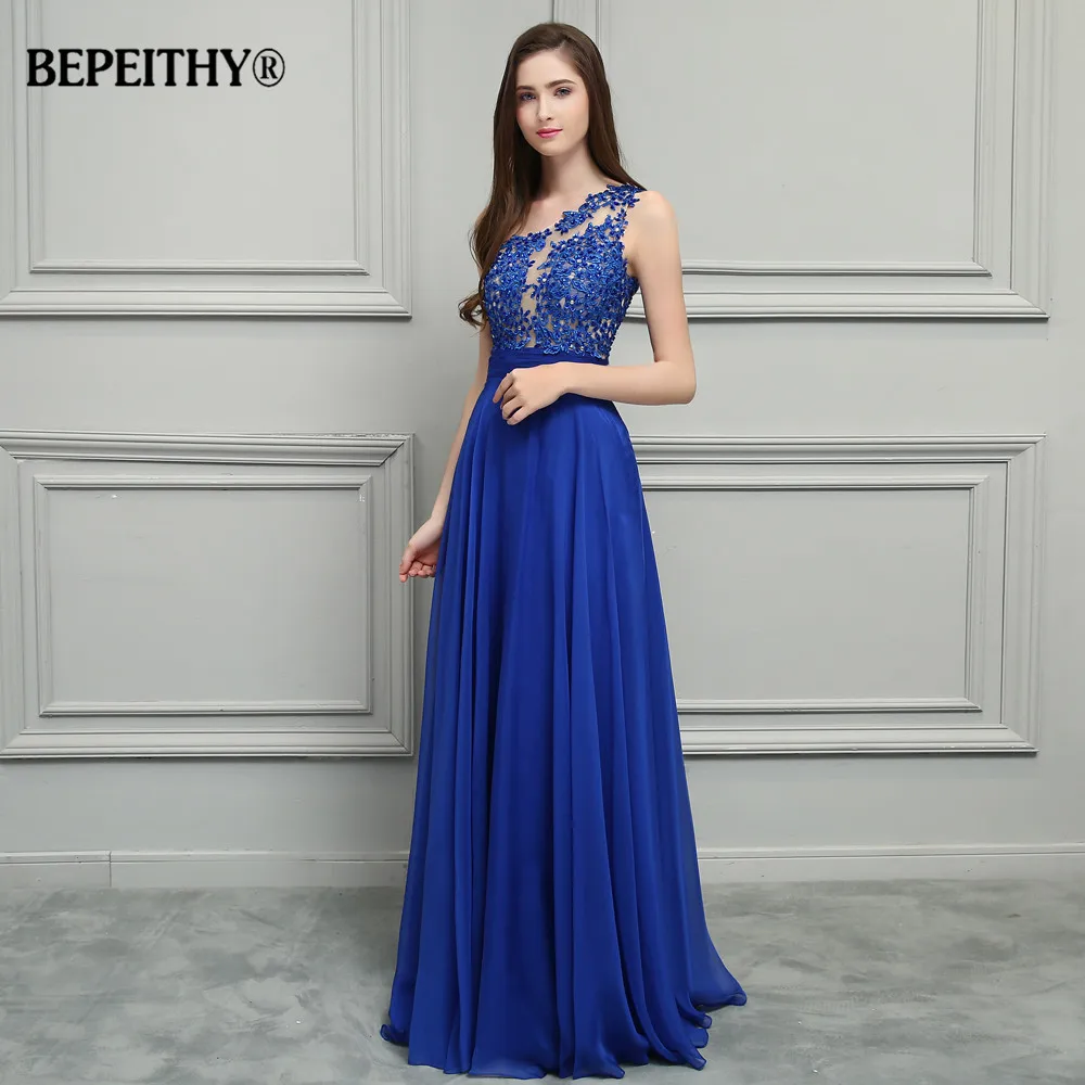 BEPEITHYCustomized Royal Blue Chiffon Prom Dress 2023 One Shoulder Lace Vintage Evening Dress Vestido Elegante Mujer Para Fiesta