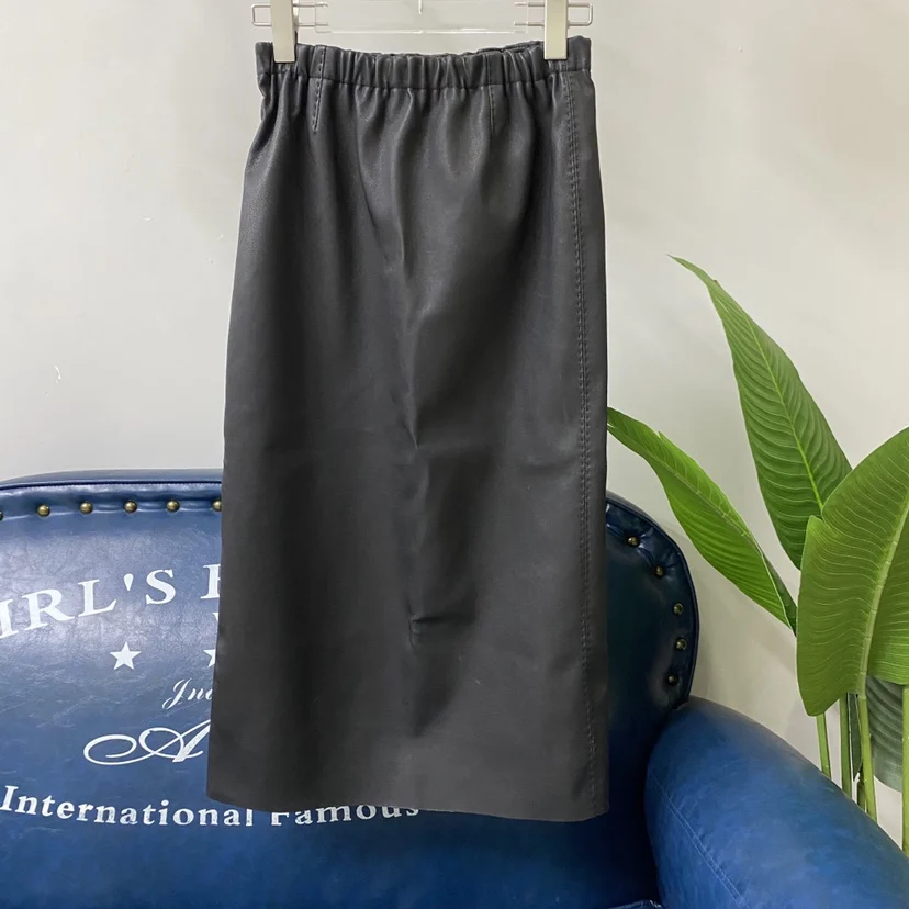 

Эластичная кожаная юбка ручной работы выше колена, женская, из натуральной кожи, простая, весенняя, большая, свободного кроя, с разрезом, юбка-облегающая фигуру из кожи