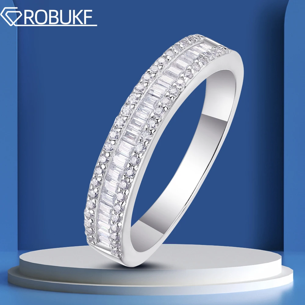 Kolor D Wszystkie pierścionki z moissanitem dla kobiet 925 Sterling Silver 18k White Gold Plated Eternity Band Ślubne pierścionki zaręczynowe