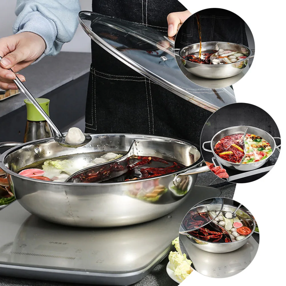 

Горячая кастрюля из нержавеющей стали с двойным вкусом для газовой электрической галогенной плиты, бытовой сборки, быстрое теплопроводство, кастрюля для супа