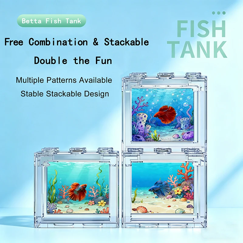 Stackable Betta Fish Tank, Acrylic Mini Desktop Aquarium, DIY Combination Small Fish Tank, Transparent Isolation Box for Betta