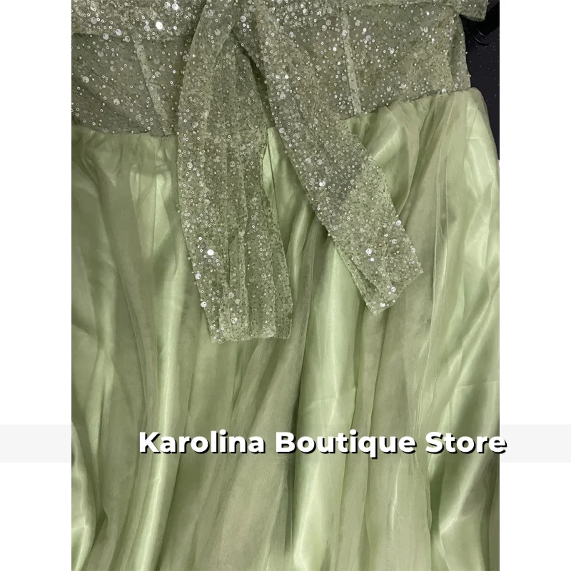 فستان حفلة موسيقية أخضر للنساء مصنوع يدويًا ترتر فاخر أنيق فاخر مخصص رداء المشاهير #4