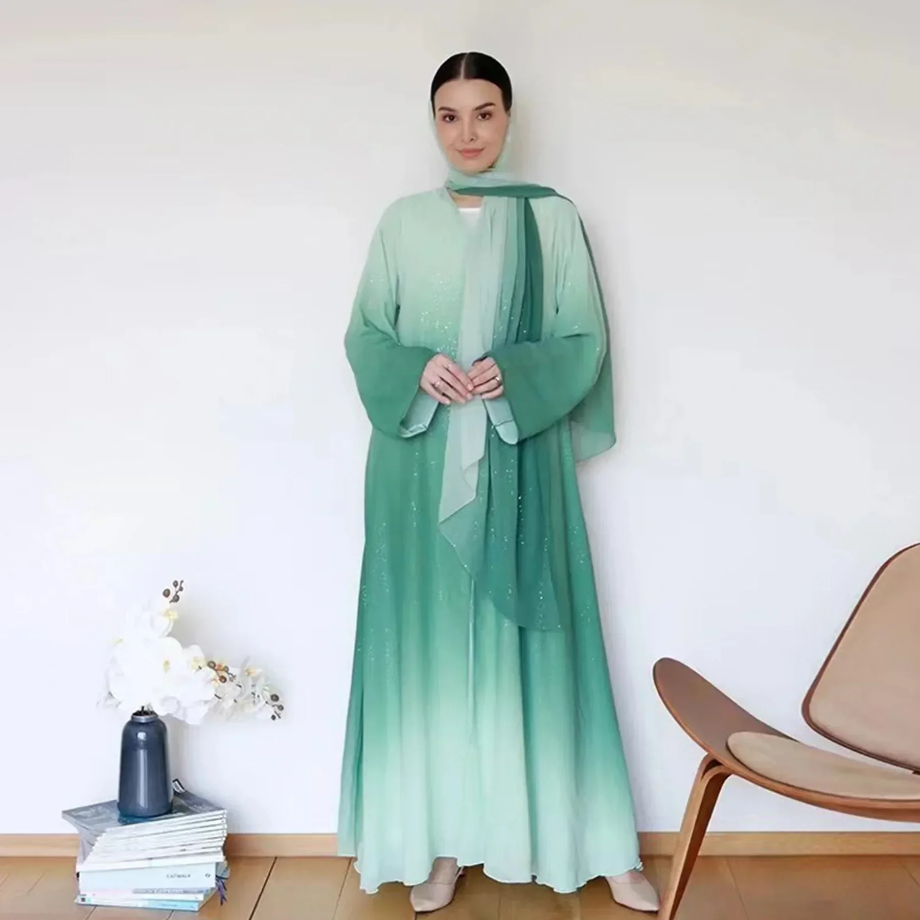 Kaftan Femme Musulman Islamitische Kleding Voor Moslim Vrouwen Open Abaya Met Hijab Set Abayas Dubai Luxe Turkse Jurk Kimono Gewaad