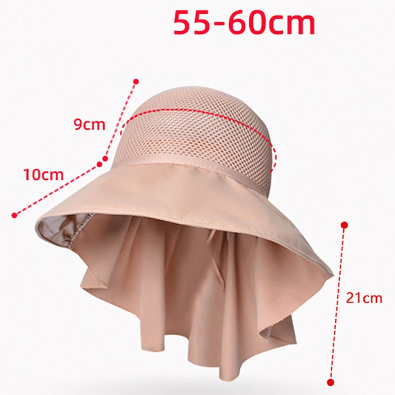 Large Brim Hollow Bucket Hats with Shawl Lightweight Mesh Neck Protection Cotton Sun Hat Summer UV Sunscreen Travel Beach Visors