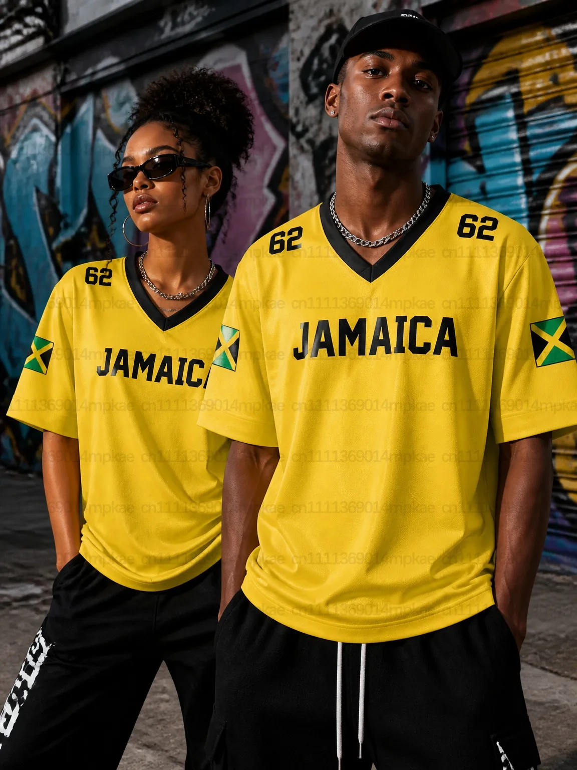 Sommerliches Freizeit-Sportshirt mit Ghana-Print, V-Ausschnitt, Kurzarm, Lockerer Schnitt, Modischer Street-Style, Unisex-Oberteil – Detail 4