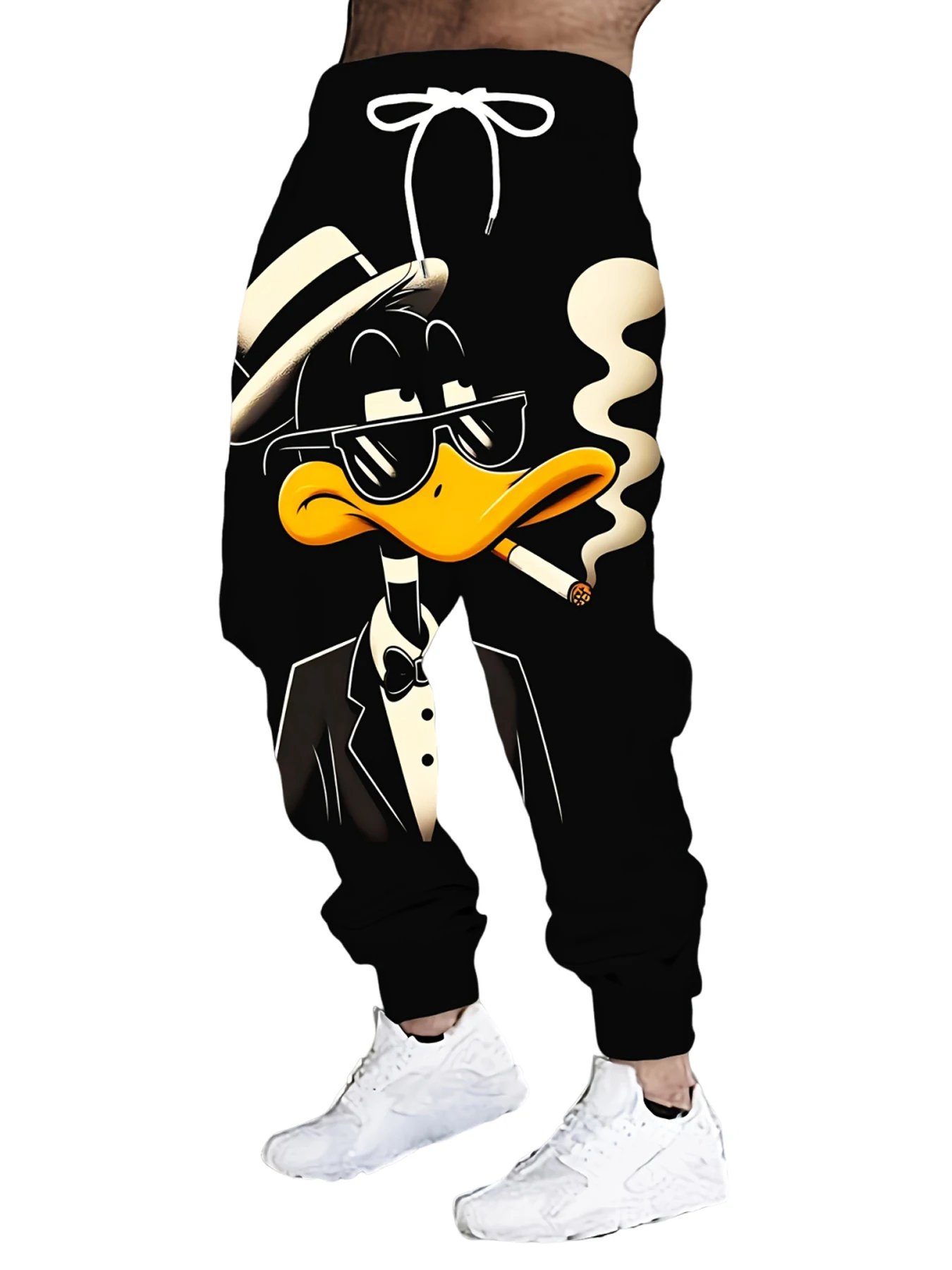 

Новые мужские повседневные брюки с 3D принтом утки, уличные дышащие брюки, стильные уличные брюки на шнурке, мужские брюки с манжетами