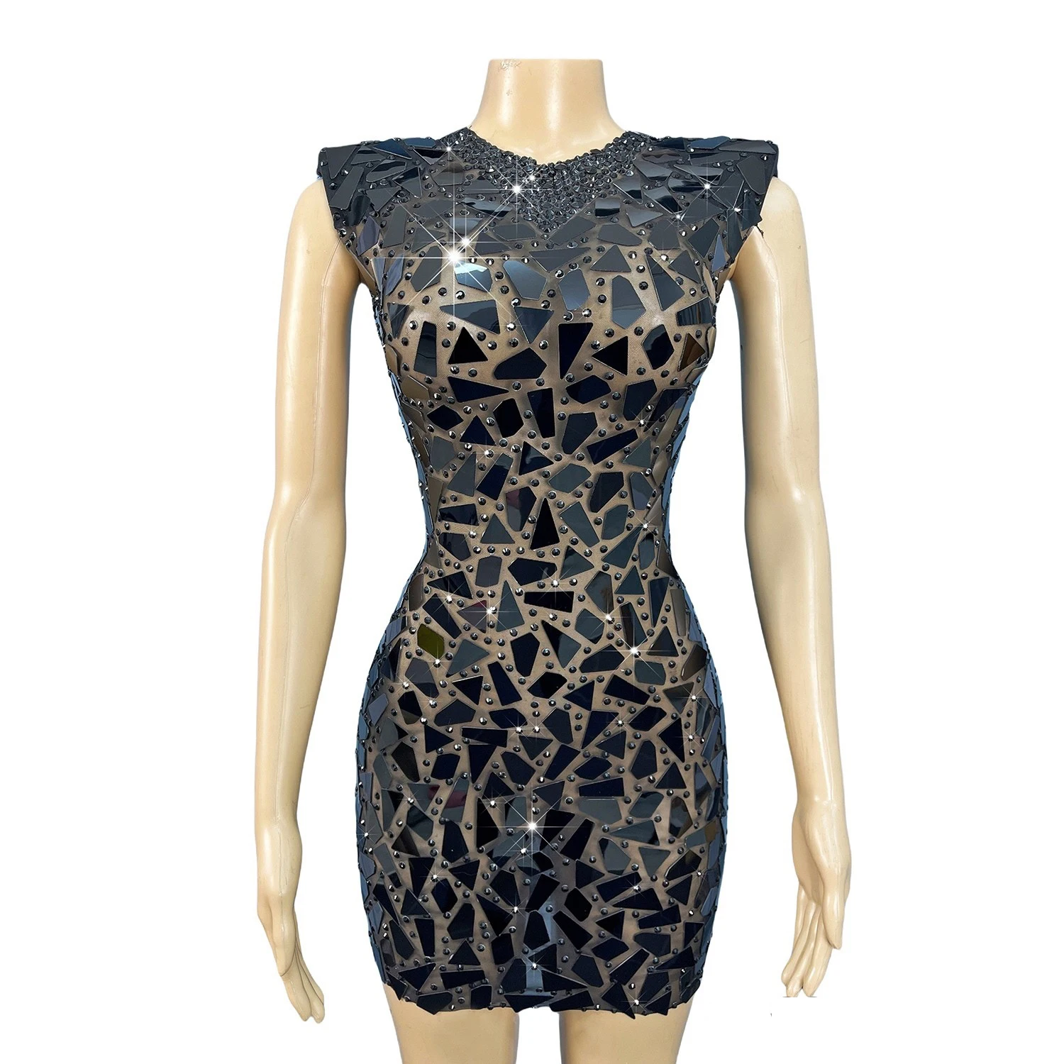 Schwarz Spiegel Party Kleid Frauen Feiern Abendkleider Nachtclub Bar Jazz Dance Kostüm Bühne Leistung Outfits XS10187