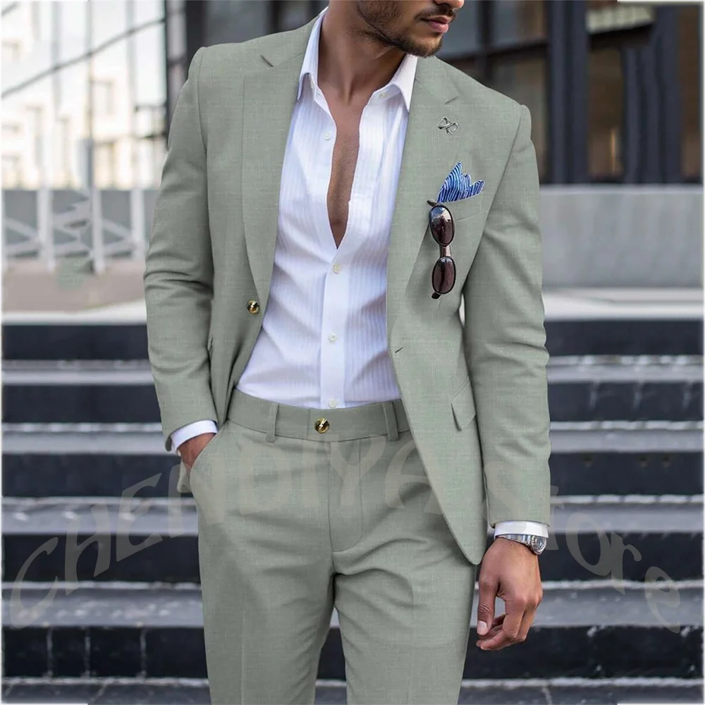 

Classic Solid Color Men Suit Set Business Office Notched Lapel Slim Blazer Jacket Pants 2 Piece Smart Casual Daily Outfits