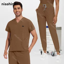 Solid Color Surgical Gown Pocket V-neck Scrubs Sets Men Jogger Workwear Wholesale Fashion Scrubs Suits Pet Hospital Uniform Sets