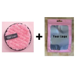 50pcs Custom Logo Pink Microfiber Makeup Remover Pads Round Reusable Washable Cotton Wipes Cleaning Towel Powder Puff Eraser