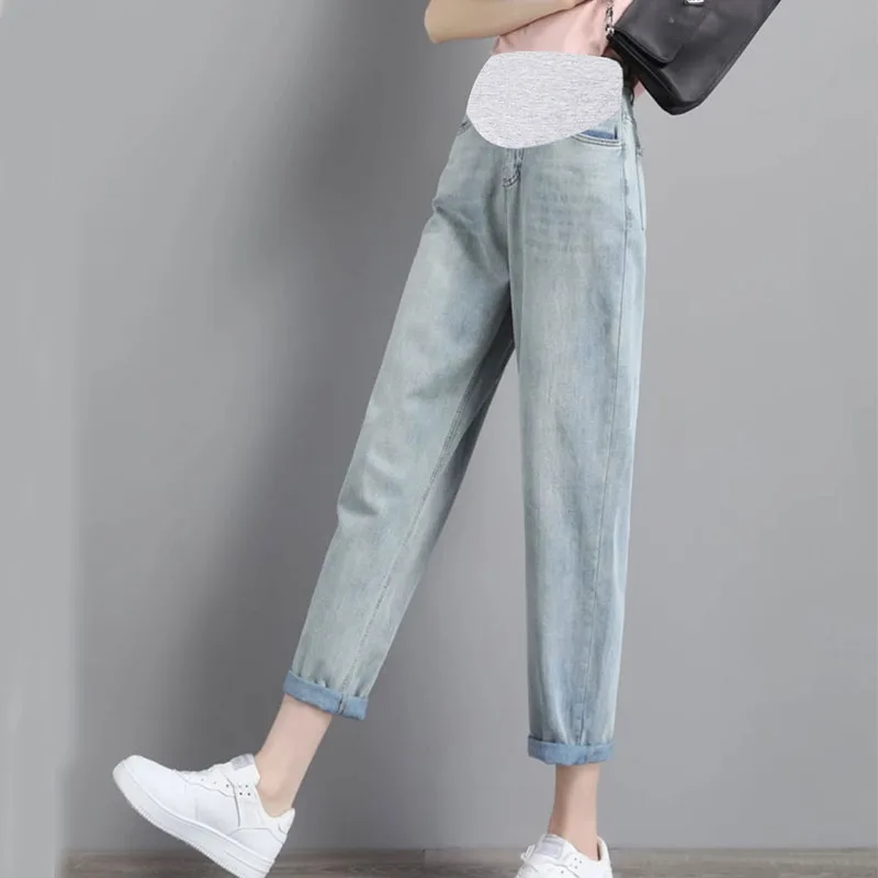 Pregnancy Abdominal Pants Boyfriend Jeans Maternity Pants For Pregnant Women Clothes High Waist Trousers Loose Denim Jeans