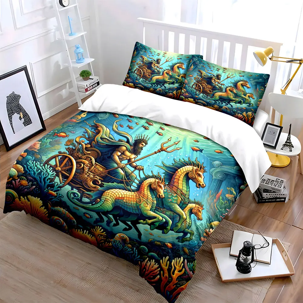 Ocean Mythology Decor Set Bedding Set with 1 Duvet Cover 2 Pillowcases Single Double King Queen, Gift