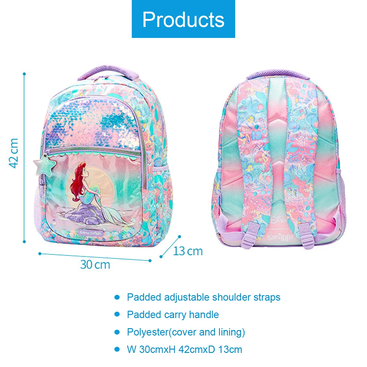 MINISO Disney kids School Bags for Girls Simggle Sequin Backpack with Lunch Bag Student Teenagers mochilas Rucksack Gifts