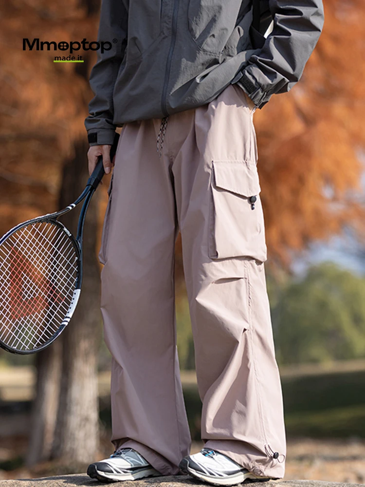 

Мужские повседневные брюки для активного отдыха, свободные, прямого кроя, с несколькими карманами, на шнурке, цвет хаки, в стиле рабочей одежды, модные, брендовые, весенняя коллекция