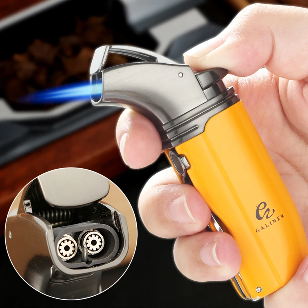 

Ветрозащитная металлическая зажигалка Galiner, струйная турбо Зажигалка для сигар, портативные гаджеты, дырокол для сигар, Бутановая газовая зажигалка для мужчин